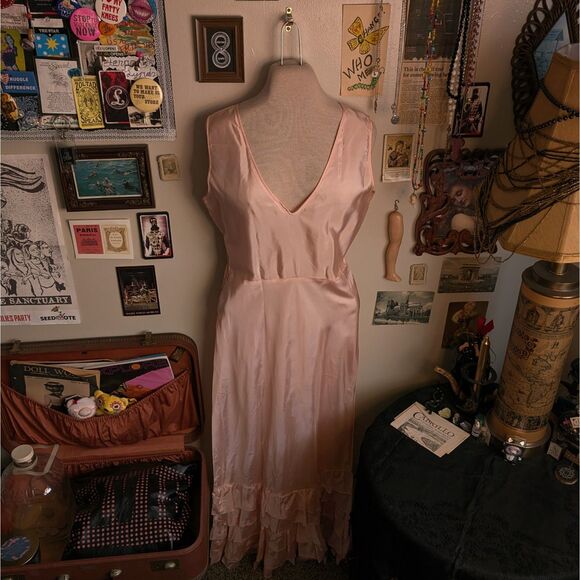 Vintage 1930s Party Dress Women's Medium Pink Frilly Tiered Evening Antique - Picture 3 of 6